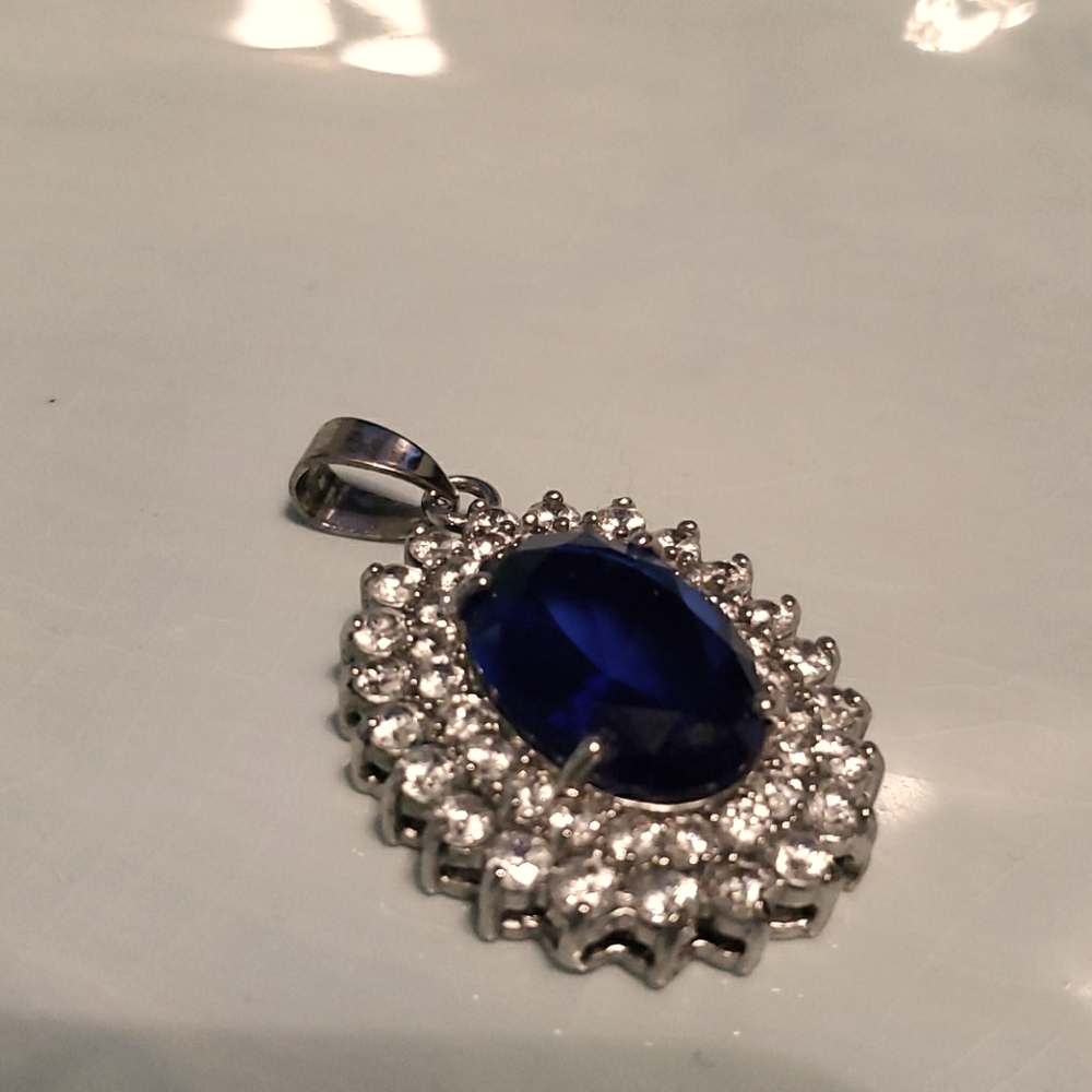 Womens Pendant, Royal Blue, Clear Stoned Pendant
